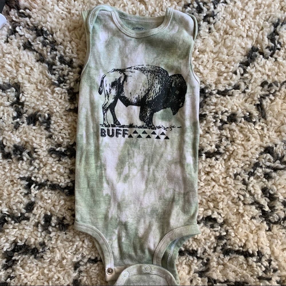 Adorable BUFF print tie dye onesie